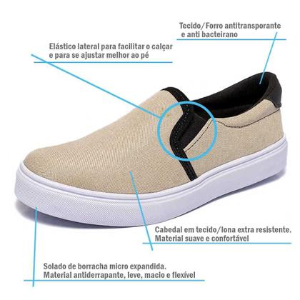 Imagem de Tênis Slip On Masculino Preto Sliper Casual De Lona Extra Leve Confortável