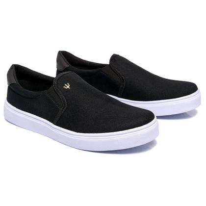 Imagem de Tênis Slip On Masculino Preto Sliper Casual De Lona Extra Leve Confortável