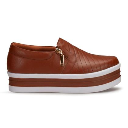 Imagem de Tênis Slip On Sapatenis Feminino Zíper Sola Plataforma Flat Leve Moda Casual Mulher Fashion Dia Dia