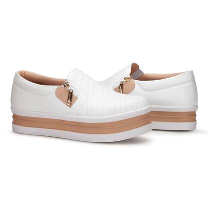 Imagem de Tênis Slip On Sapatenis Feminino Zíper Sola Plataforma Flat Leve Moda Casual Mulher Fashion Dia Dia