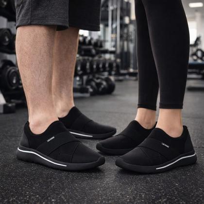 Imagem de Tênis Slip On Unissex Preto Confortável Leve Macio Antiderrapante para Academia e Dia a Dia