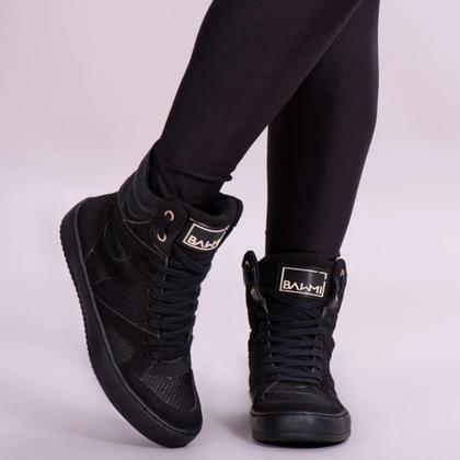 Imagem de Tenis Sneaker Botinha Cano Alto Couro Unissex Fitness Preto