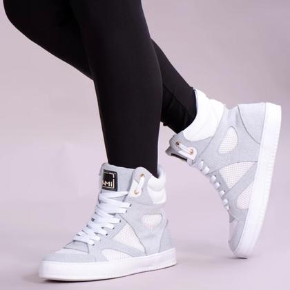 Imagem de Tenis Sneaker Botinha Couro Cano Alto Unissex Fitness Branco