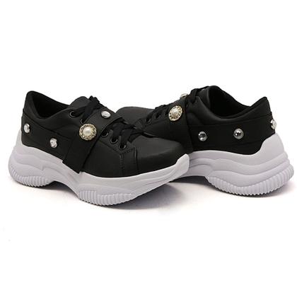 Imagem de Tênis Sneaker Chunky Casual Dk Shoes com Cadarço Sola Leve e Detalhes em Pedras