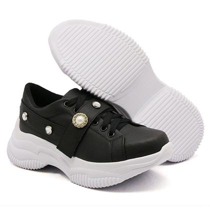 Imagem de Tênis Sneaker Chunky Casual Dk Shoes com Cadarço Sola Leve e Detalhes em Pedras
