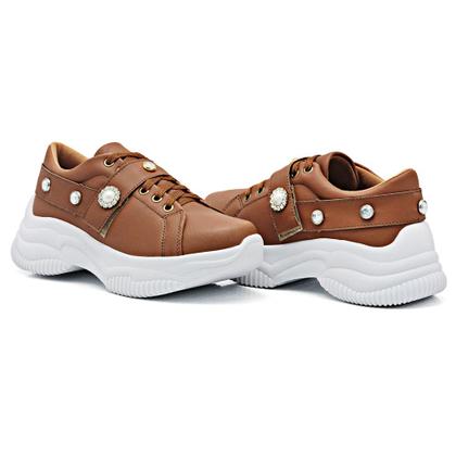 Imagem de Tênis Sneaker Chunky Casual Dk Shoes com Cadarço Sola Leve e Detalhes em Pedras