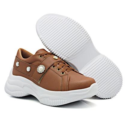 Imagem de Tênis Sneaker Chunky Casual Dk Shoes com Cadarço Sola Leve e Detalhes em Pedras