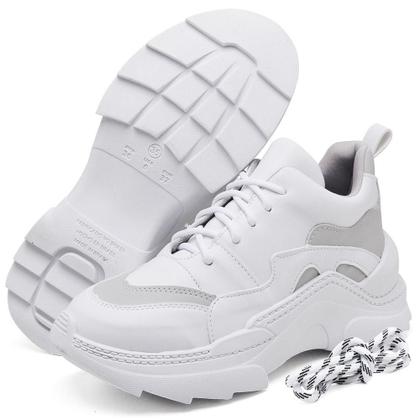 Imagem de Tênis Sneaker Chunky Casual Pires Shoes com Cadarço Recortes e Sola Robusta