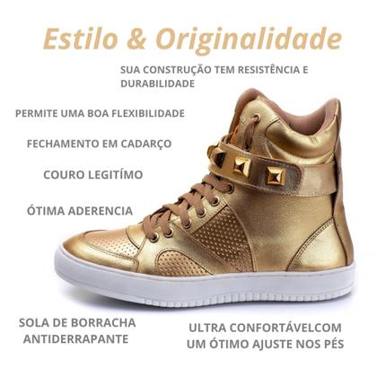 Imagem de Tenis Sneaker Feminino Botinha Treino Academia Cano Alto couro legitímo