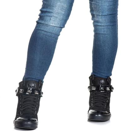 Imagem de Tênis Sneaker Feminino Piramide Cano Alto Fitness Academia Caveira Couro Legítimo 10100