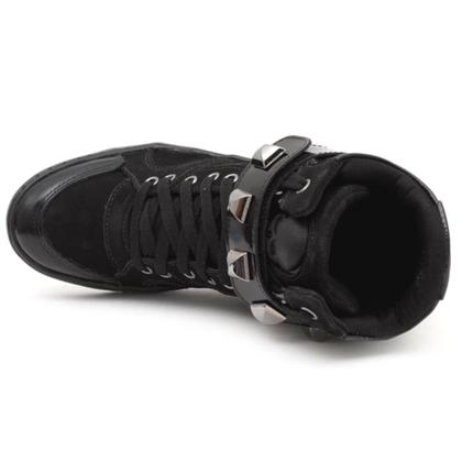 Imagem de Tênis Sneaker Feminino Piramide Cano Alto Fitness Academia Caveira Couro Legítimo 10100