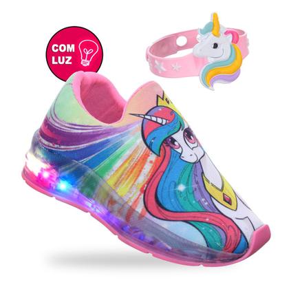 Imagem de Tenis Unicórnio Infantil Menina Led Luzes Automáticas Pisou Piscou