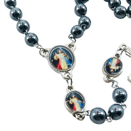 Imagem de Terço De Hematita Jesus Misericordioso Divina Misericórdia