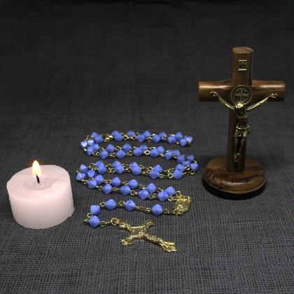 Imagem de Terço de murano azul de 5mm - Folheado à ouro 18k (Rosário Católico)