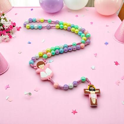 Imagem de Terço Infantil Anjo da Guarda Biscuit Menina Rosa