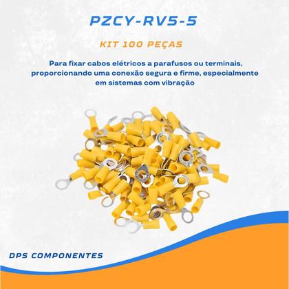 Imagem de Terminal Olhal Pré Isolado Amarelo 4mm 6mm M5 100 Pçs