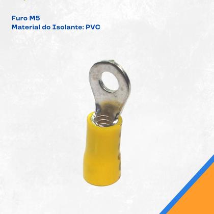 Imagem de Terminal Olhal Pré Isolado Amarelo 4mm 6mm M5 100 Pçs