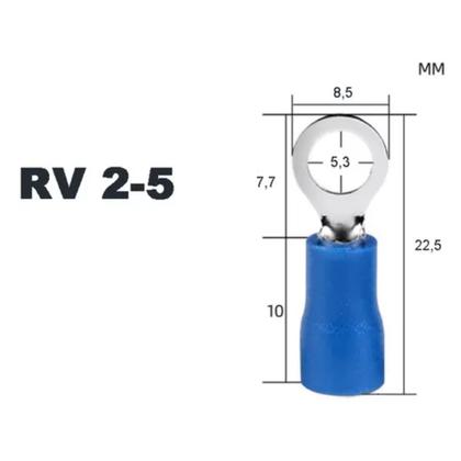 Imagem de Terminal Pré Isolado Olhal Fio 2,5mm Furo 5,3mm 200 Unidade