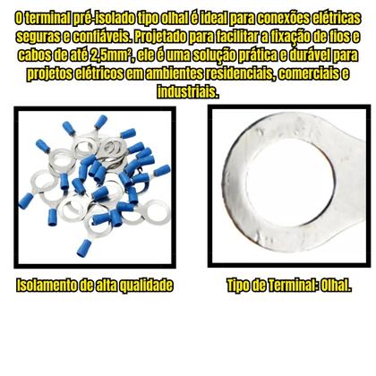 Imagem de Terminal Pré Isolado Olhal Fio 2,5mm Furo 5,3mm 200 Unidade