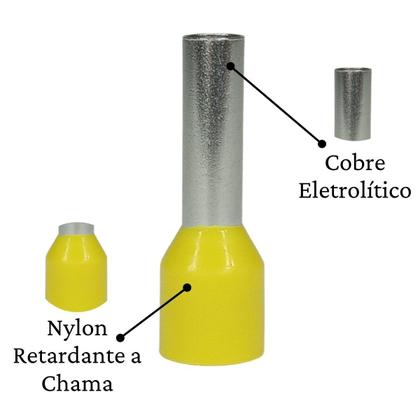 Imagem de Terminal Resistente A Corrosão Tubular Amarelo 200 Unidades Conector Elétrico Simples Isolado Tubo Ilhós