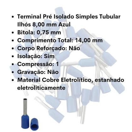 Imagem de Terminal Tipo Ilhós Isolado Simples 8mm Bítola:0,75mm CT3605