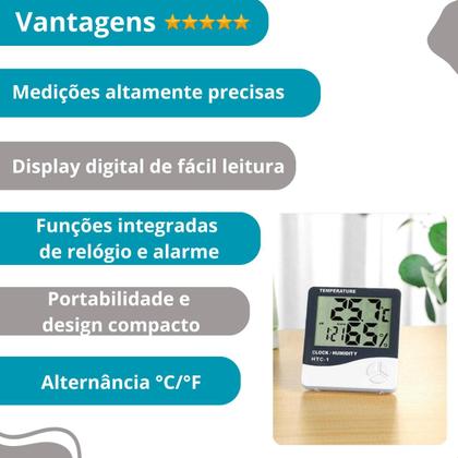 Imagem de Termo-higrômetro Digital Calibrado Higrômetro e Relógio