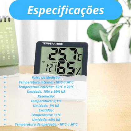 Imagem de Termo-higrômetro Digital Original Sensor Umidade Temperatura Relógio