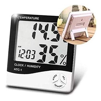 Imagem de Termo Higrômetro Medidor Temperatura Umidade Relógio Digital