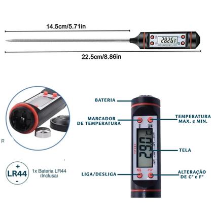 Imagem de Termômetro Culinário Digital -50C a 300C com Estojo e Tela LCD Modelo 33204