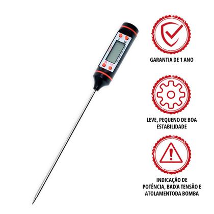 Imagem de Termômetro Digital Tipo Espeto para uso Culinário com Certificado de Calibração RBC Medir Temperatura Óleo -50 à 300C - Instrucorp IC-1510