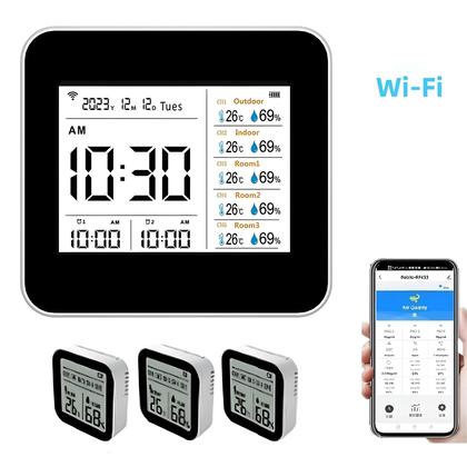 Imagem de Termômetro Higrômetro Inteligente Tuya WIFI 13 Em 1 Para Ambientes Internos Com Medidor Preciso De