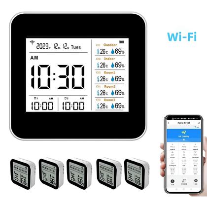 Imagem de Termômetro Higrômetro Inteligente Tuya WIFI 13 Em 1 Para Ambientes Internos Com Medidor Preciso De