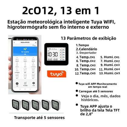 Imagem de Termômetro Higrômetro Inteligente Tuya WIFI 13 Em 1 Para Ambientes Internos Com Medidor Preciso De