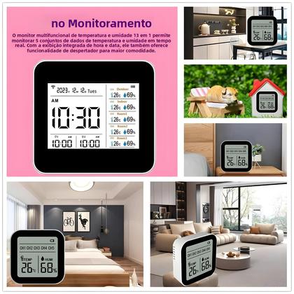 Imagem de Termômetro Higrômetro Inteligente Tuya WIFI 13 Em 1 Para Ambientes Internos Com Medidor Preciso De