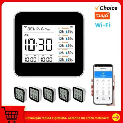 Imagem de Termômetro Higrômetro Inteligente Tuya WIFI 13 Em 1 Para Ambientes Internos Com Medidor Preciso De