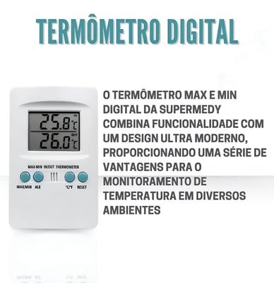 Imagem de Termômetro Medidor Ambiente Máxima Mínima Data Hora Digital