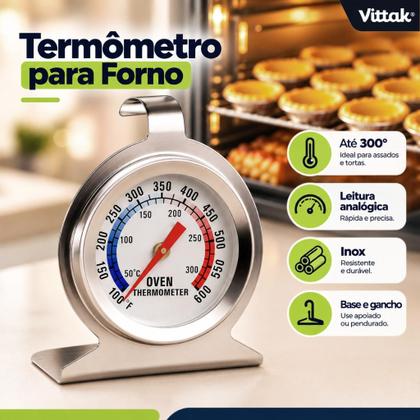 Imagem de Termômetro para Forno e Churrasqueira Profissional Aço Inox Vittak