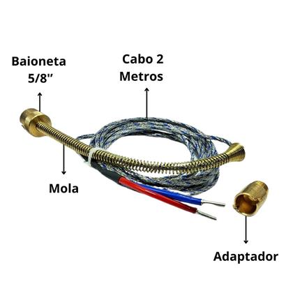 Imagem de Termopar Tipo J 8x22MM Com Baioneta Cabo 2 Metros