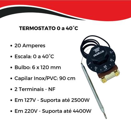 Imagem de Termostato 0 A 40 Graus 20 Amperes Bivolt Para Chocadeira Incubadora Aquecedor Peixe Aquário