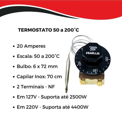 Imagem de Termostato Bivolt 50 a 200C 20 amperes 2 Terminais Para Forno Fritadeira 