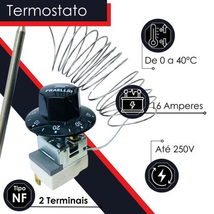 Imagem de Termostato Bivolt Para Estufa 0 A 40 Graus 16 Amperes Com Botão Manipulador Temperatura