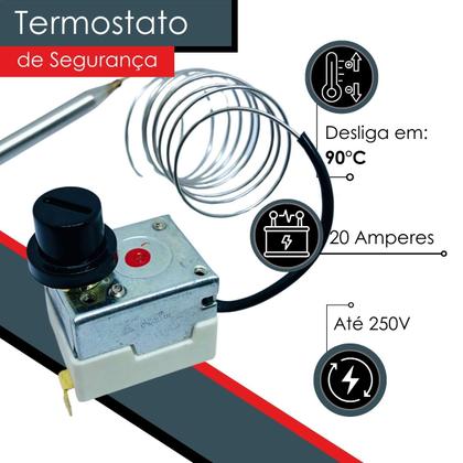 Imagem de Termostato De Segurança Rearme Manual 20 Amperes 90c 250v Normalmente Fechado