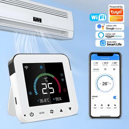 Imagem de Termostato Inteligente WiFi Tuya Controle De Temperatura E Umidade IR Tela Sensível Ao Toque