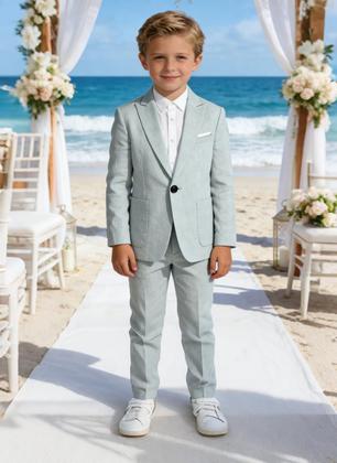 Imagem de Terno infantil de linho rosa de 2 peças Trasign, slim fit, tamanho 7