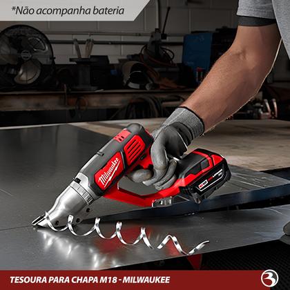 Imagem de Tesoura de Cortar Chapas Calhas Aço Metal Inox Cabeça giratória 18V Milwaukee M18