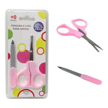 Imagem de Tesoura e Lixa para Unhas Pais e Filhos - Rosa