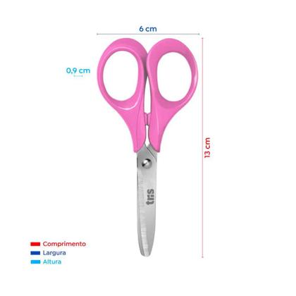 Imagem de Tesoura Escolar 13cm Aço Inox Pontas Arredondadas Tons Pastel Tris