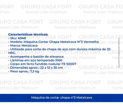 Imagem de Tesoura Guilhotina para Cortar Chapas Nº3 Metalcava com Lâmina de 180mm