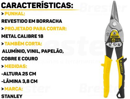 Imagem de Tesoura Manual Aço Carbono P Cortar Chapa Corte Reto Stanley 14-563