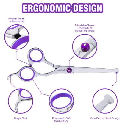 Imagem de Tesoura para cuidar de cães CADABY Professional 5 em 1 Kit roxa